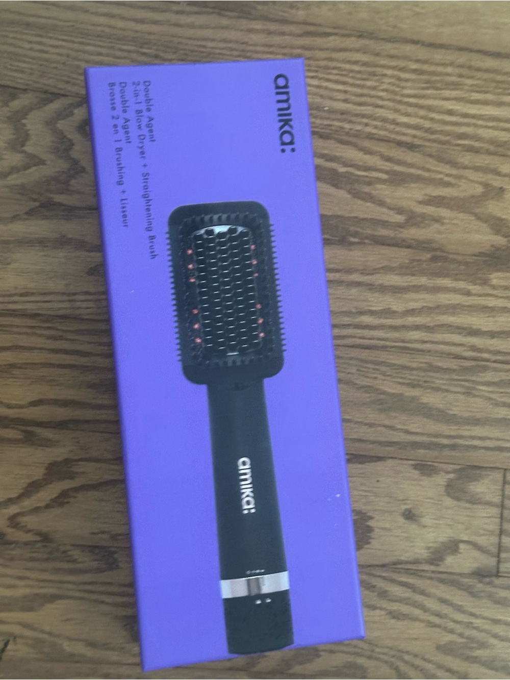 amika Black Straightening Brush with Purple Retail Box